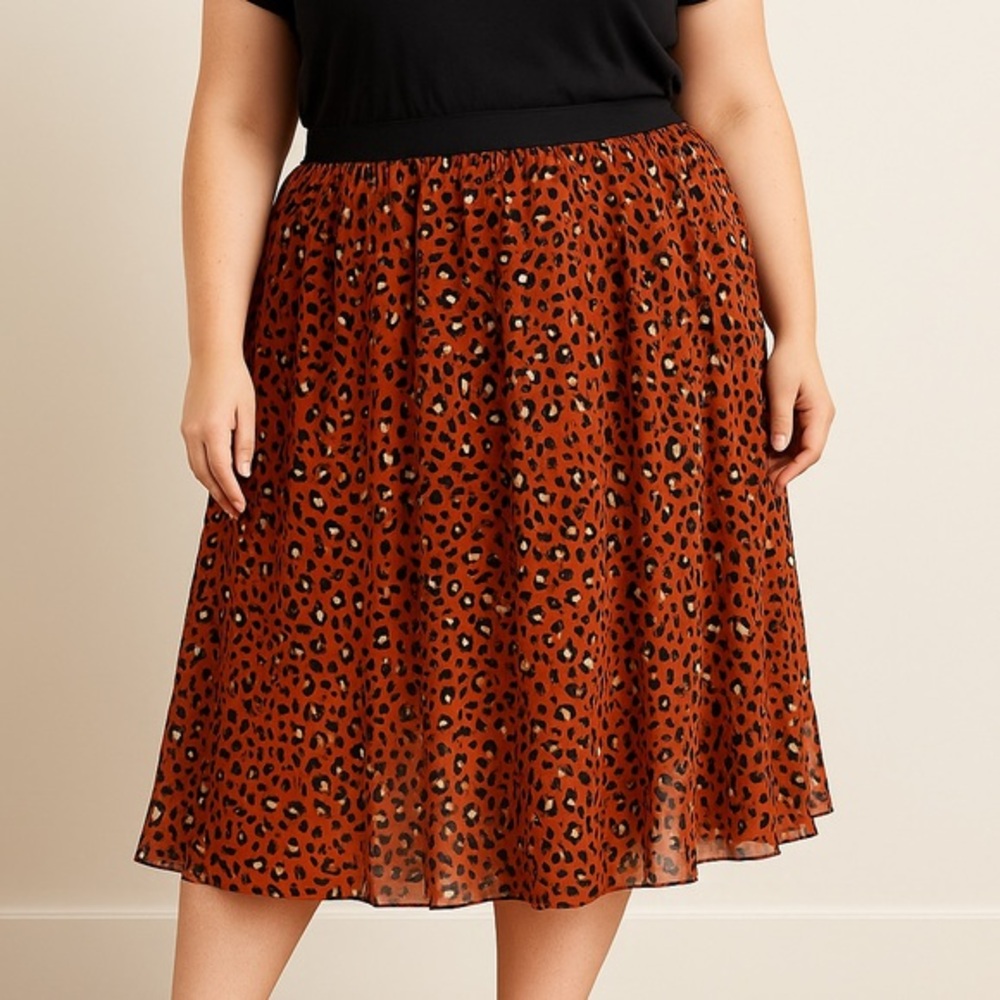 EVRI 16W Leopard Print Pleated Midi Skirt –‎ Flowy, Fierce & Ultra Flattering